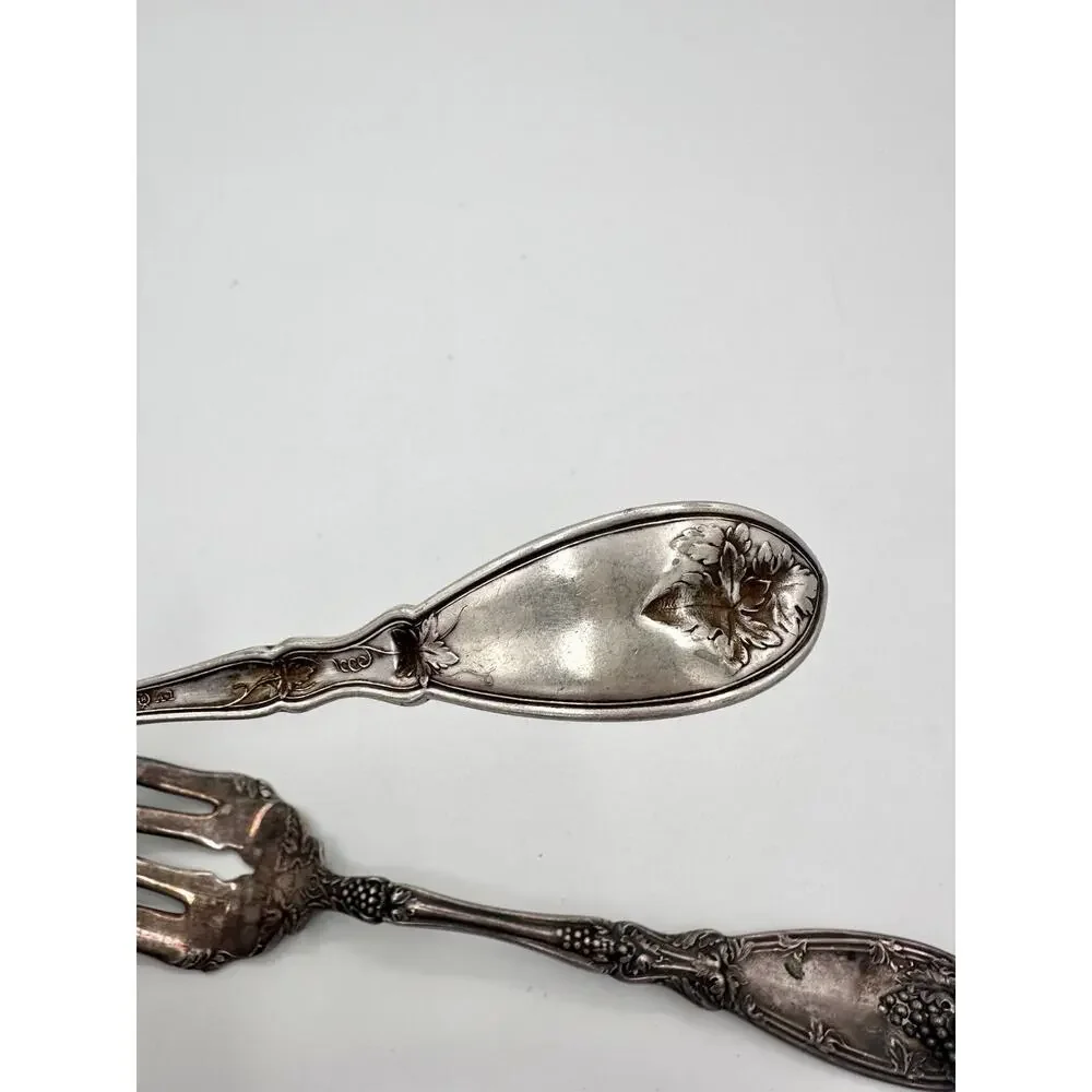 1881 Rogers A1 Silver Plate La Vigne Grapes Soup Gravy Ladle & Meat Fork 8.25”